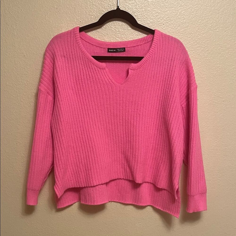 SHEIN V-Neck Cropped Pink Sweater for Women
